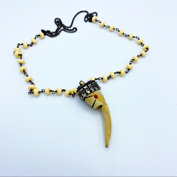 Artisan Jewelry - Artisan Owl Talon Claw Carved Ornate Owls Accent Beaded Tribal Inspired Necklace
